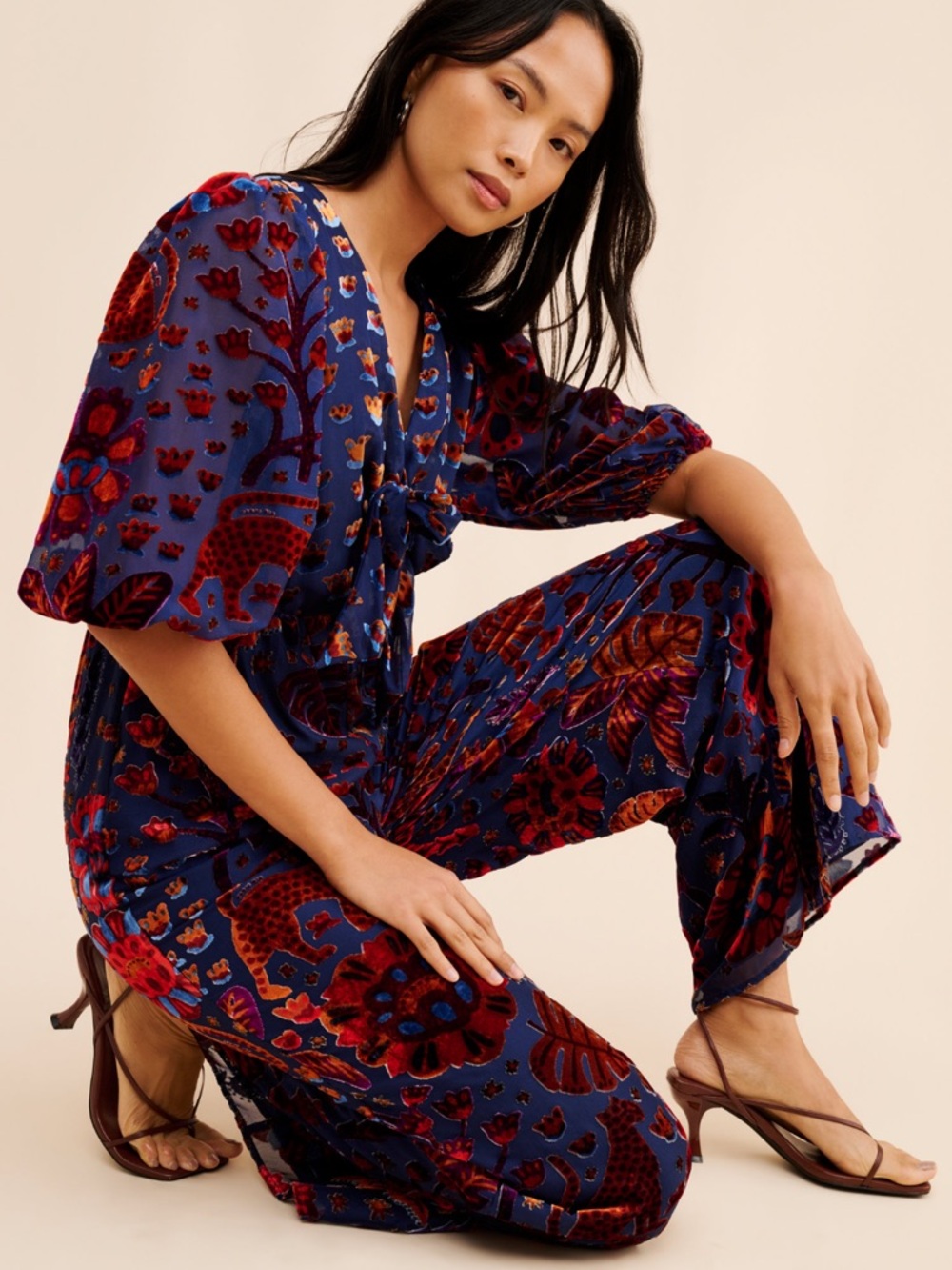 Farm Rio Jaguar Velvet Jumpsuit Small Animal Print